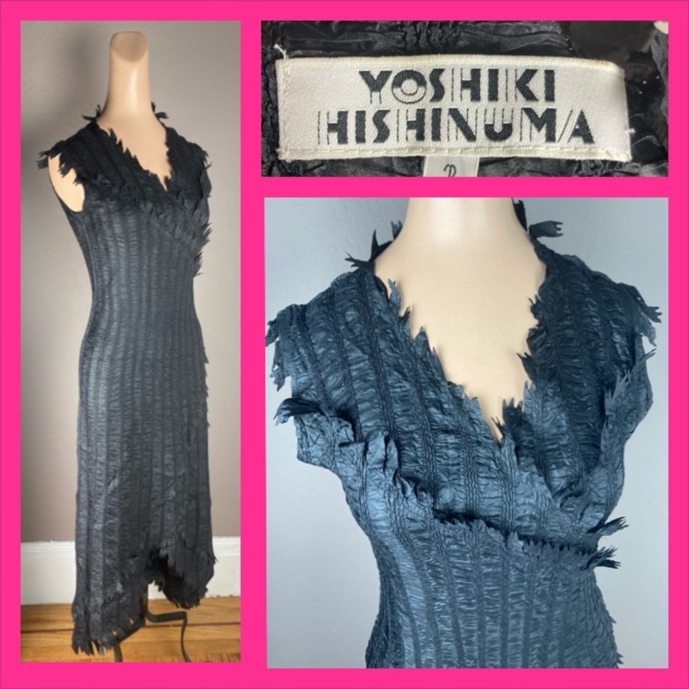 1990s Yoshiki Hishinuma Black Textured Women's Gothic Maxi Dress - Size 2
